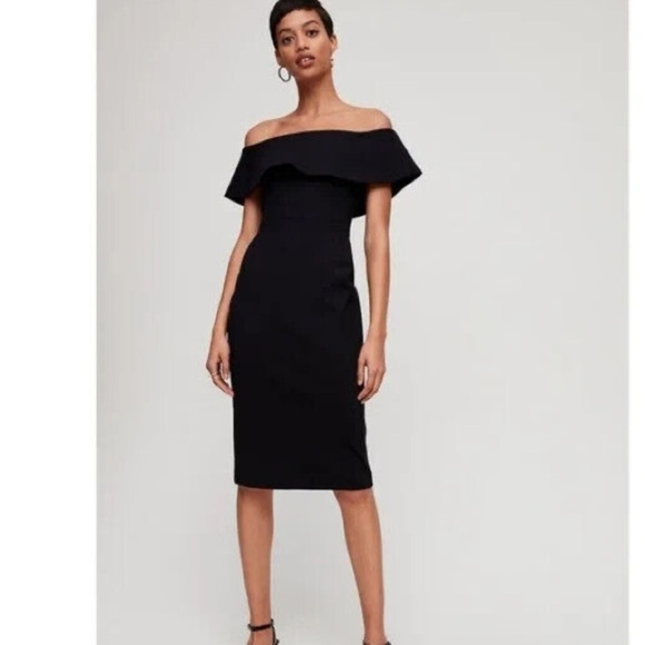 Aritzia Babaton Ruslan Off the Shoulder Black Midi Dress Size 6 - Picture 1 of 15